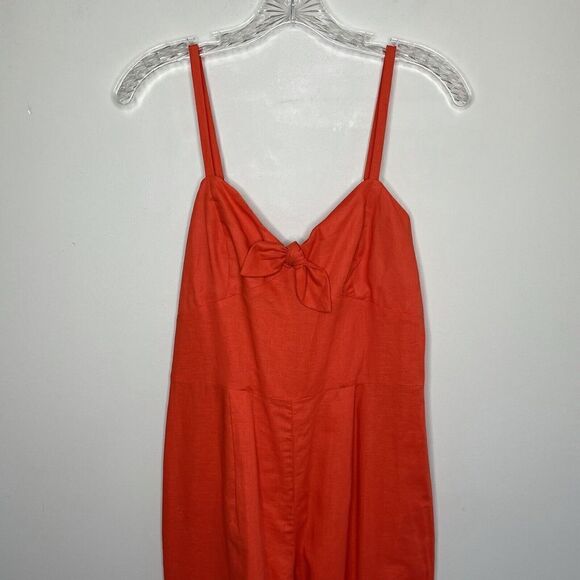 J Crew Orange Linen-Cotton Wide-Leg Jumpsuit NEW Crop Sleeveless Bow Womens 0 - Picture 2 of 12